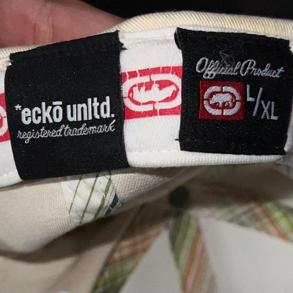 Ecko Unltd. Y2K Cursive Hat Cream Green Plaid Design One Size Baseball Cap - Picture 6 of 6